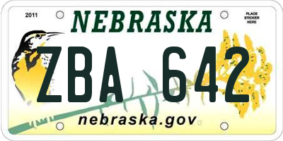 NE license plate ZBA642