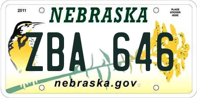 NE license plate ZBA646