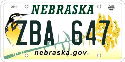 NE license plate ZBA647