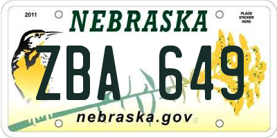 NE license plate ZBA649