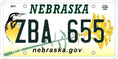 NE license plate ZBA655