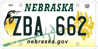 NE license plate ZBA662