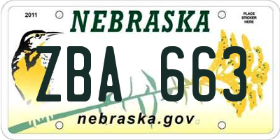 NE license plate ZBA663