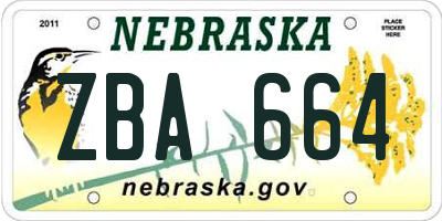 NE license plate ZBA664