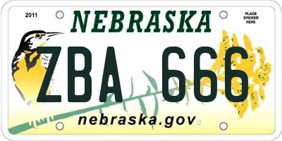 NE license plate ZBA666
