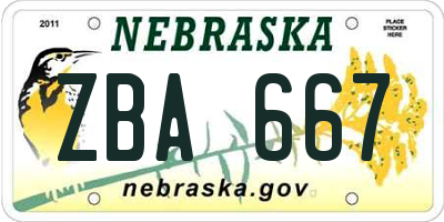 NE license plate ZBA667