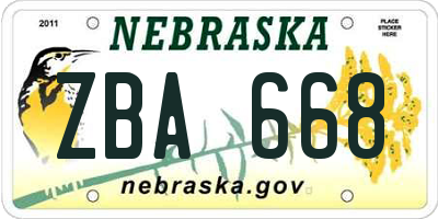 NE license plate ZBA668