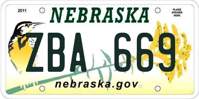 NE license plate ZBA669