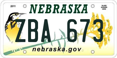 NE license plate ZBA673