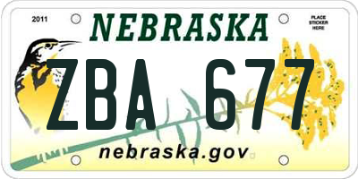 NE license plate ZBA677