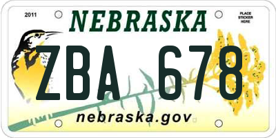 NE license plate ZBA678