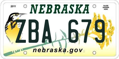 NE license plate ZBA679