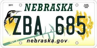 NE license plate ZBA685