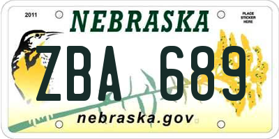 NE license plate ZBA689