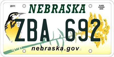 NE license plate ZBA692