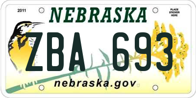 NE license plate ZBA693