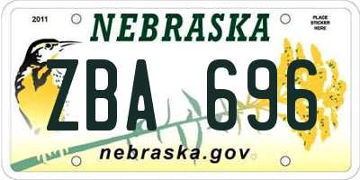 NE license plate ZBA696