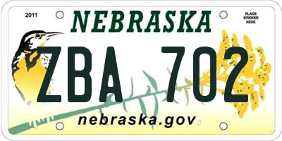 NE license plate ZBA702