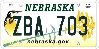 NE license plate ZBA703