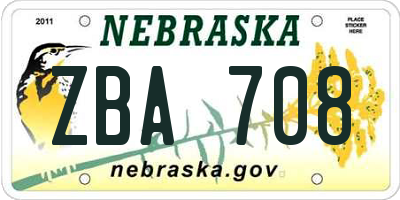 NE license plate ZBA708