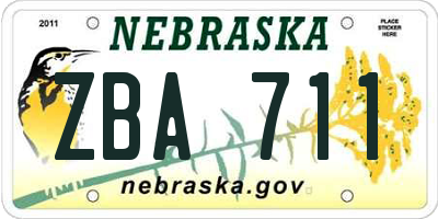 NE license plate ZBA711