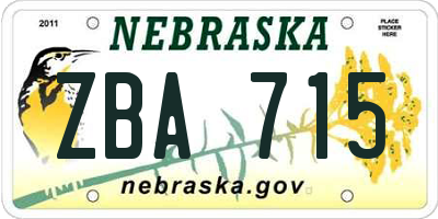 NE license plate ZBA715