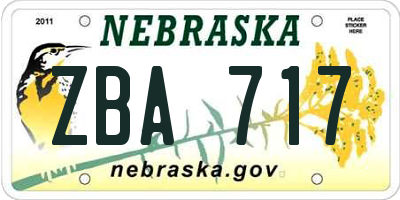 NE license plate ZBA717