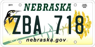 NE license plate ZBA718