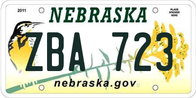 NE license plate ZBA723