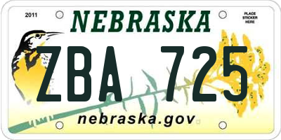 NE license plate ZBA725