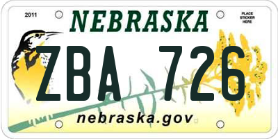 NE license plate ZBA726