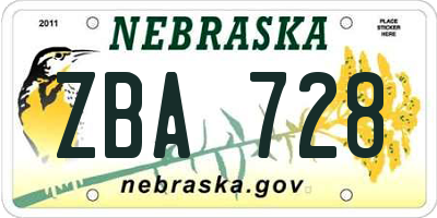 NE license plate ZBA728