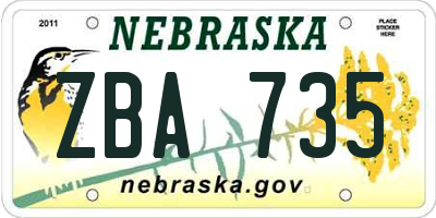 NE license plate ZBA735
