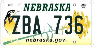 NE license plate ZBA736