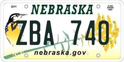 NE license plate ZBA740