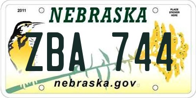 NE license plate ZBA744