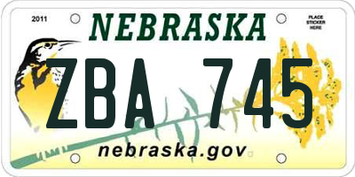 NE license plate ZBA745