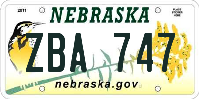 NE license plate ZBA747