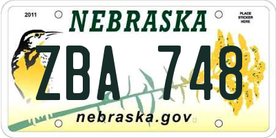 NE license plate ZBA748
