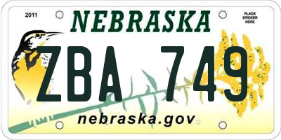 NE license plate ZBA749
