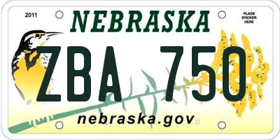 NE license plate ZBA750