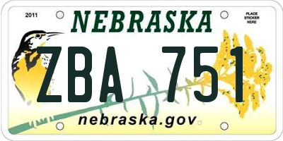 NE license plate ZBA751