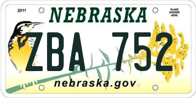 NE license plate ZBA752