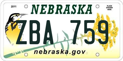 NE license plate ZBA759