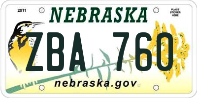 NE license plate ZBA760