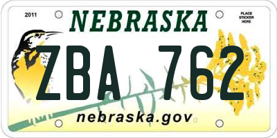 NE license plate ZBA762