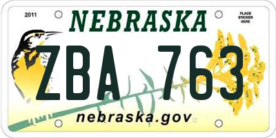 NE license plate ZBA763