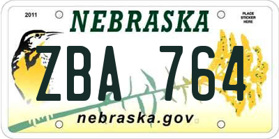 NE license plate ZBA764