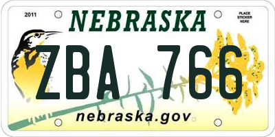 NE license plate ZBA766