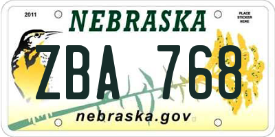 NE license plate ZBA768